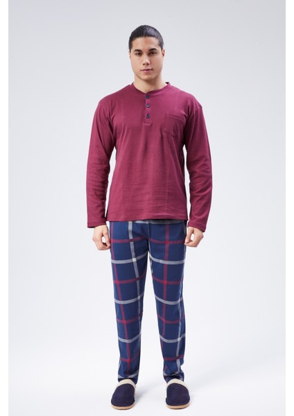 Mooncover Erkek Pamuklu Interlok Mevsimlik Pijama Takımı – Bordo modelleri