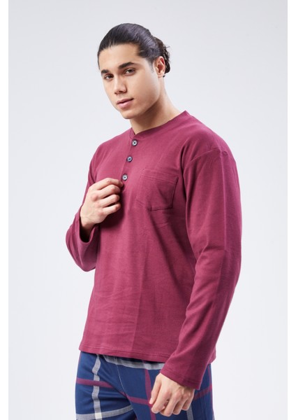 Mooncover Erkek Pamuklu Interlok Mevsimlik Pijama Takımı – Bordo