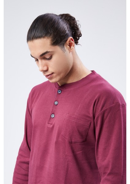 Mooncover Erkek Pamuklu Interlok Mevsimlik Pijama Takımı – Bordo