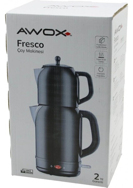 Awox Fresco Siyah Elektrikli Çay Makinesi Çaycı Set 1.7lt Su Isıtıcı + 1.2lt Demlik Paslanmaz Çelik Gövde 2200W (4887)