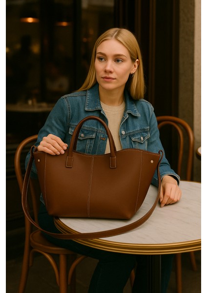 Kadın Şık Omuz ve El Çantası - Çok Lüks Deri Görünümlü Tote Çanta