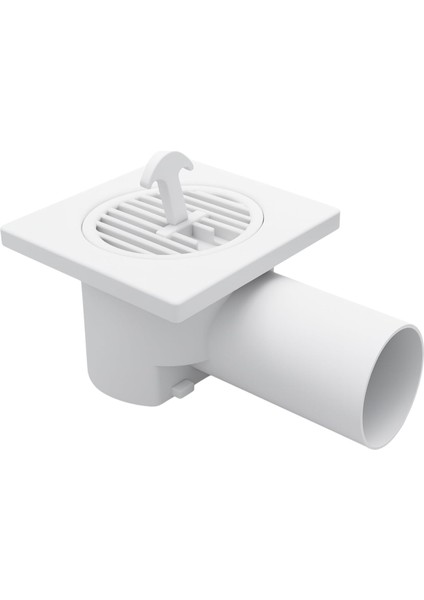 Yerli Üretim Plastik Yer Sifonu, Kare Izgara, Beyaz, Abs Plastik, 10X10 Cm, 50 mm Yandan Çıkışlı, Banyo Duş Balkon Süzgeci, Sararmaz Özellikli