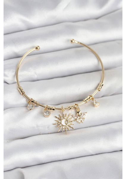 Güneş Charmlı Gold Renk Pirinç Kadın Bileklik