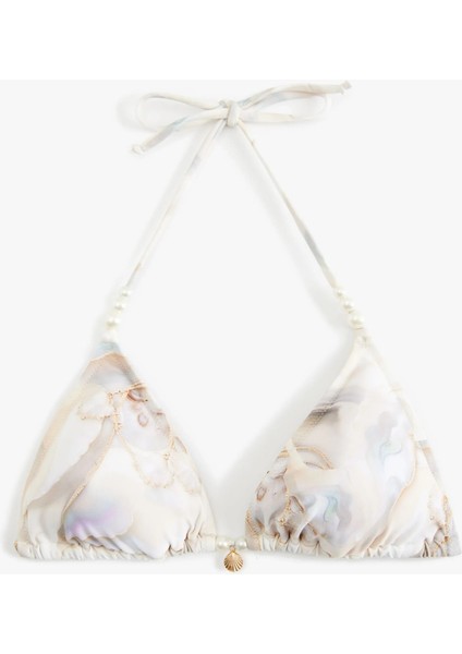 x Şahika Ercümen - Deniz Kabuğu Detaylı Soyut Desenli Üçgen Bikini Üstü