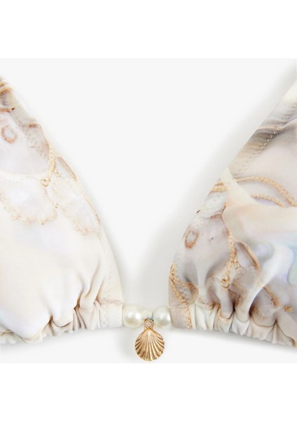 x Şahika Ercümen - Deniz Kabuğu Detaylı Soyut Desenli Üçgen Bikini Üstü fiyatları