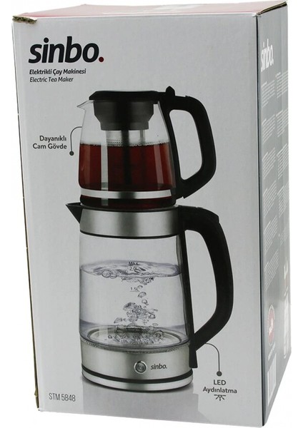 Cam Elektrikli Çay Seti Çaycı 2lt+1.2lt 1500W Mavi Ledli 360 Derece Çelik Süzgeç Krom Kaplama (4887)