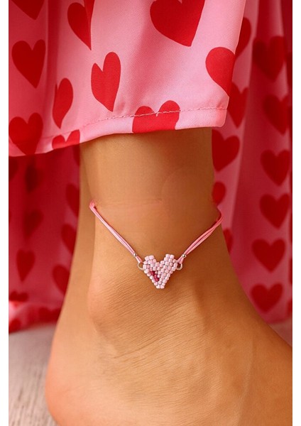 Pembe Kalpli Miyuki Boncuklu Ayarlanabilir Makrome Bileklik modelleri