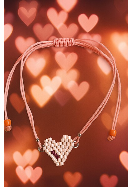 Pembe Kalpli Miyuki Boncuklu Ayarlanabilir Makrome Bileklik fırsatları