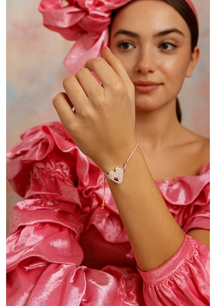Pembe Kalpli Miyuki Boncuklu Ayarlanabilir Makrome Bileklik indirimleri