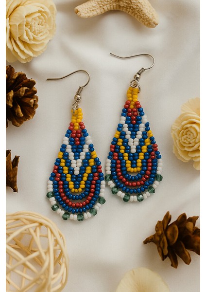 Bohem Tarz Renkli Gözyaşı Modeli Boncuk Küpe – El Yapımı