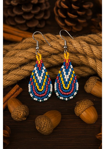 Bohem Tarz Renkli Gözyaşı Modeli Boncuk Küpe – El Yapımı modelleri