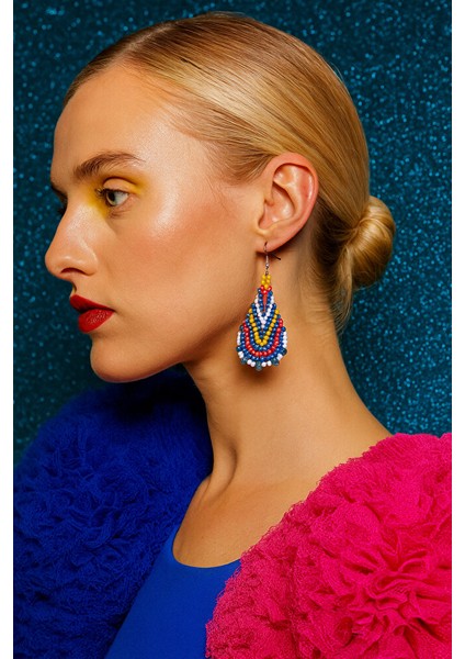 Bohem Tarz Renkli Gözyaşı Modeli Boncuk Küpe – El Yapımı indirimleri