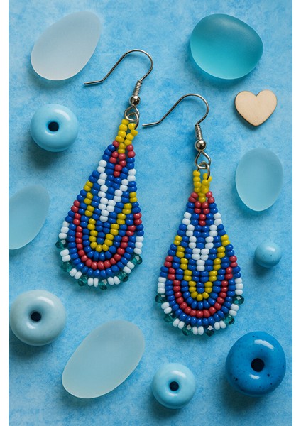 Bohem Tarz Renkli Gözyaşı Modeli Boncuk Küpe – El Yapımı