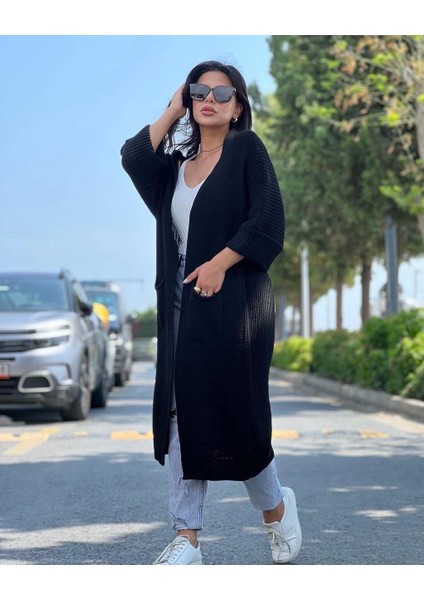 Sa Kol Uzun Triko Hırka Siyah