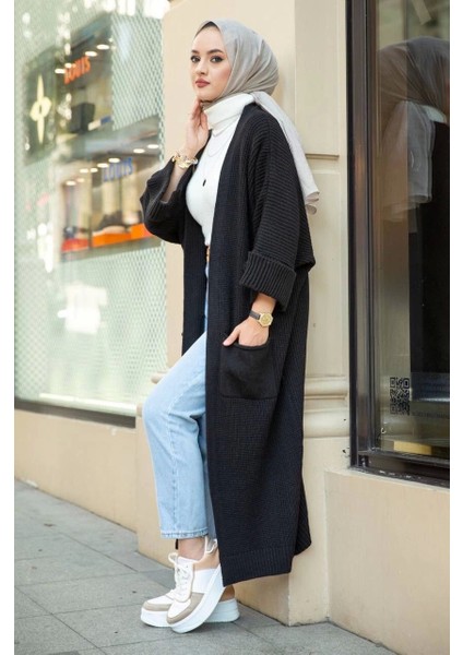 Sa Kol Uzun Triko Hırka Siyah modelleri
