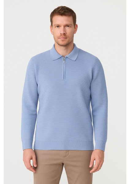 Erkek Fermuarlı Polo Yaka Kazak 732