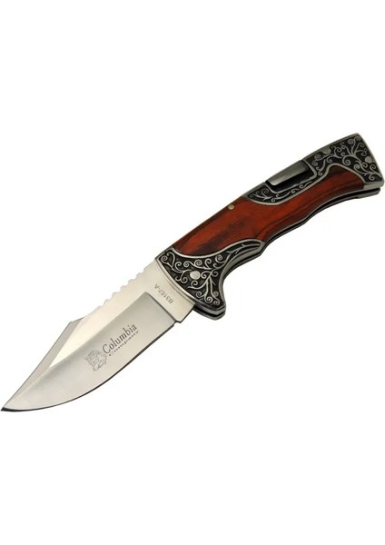 Columbia B3157A Işlemeli Kamp Çakı 22 cm - Gül Ağacı Saplı, Manuel Açılma
