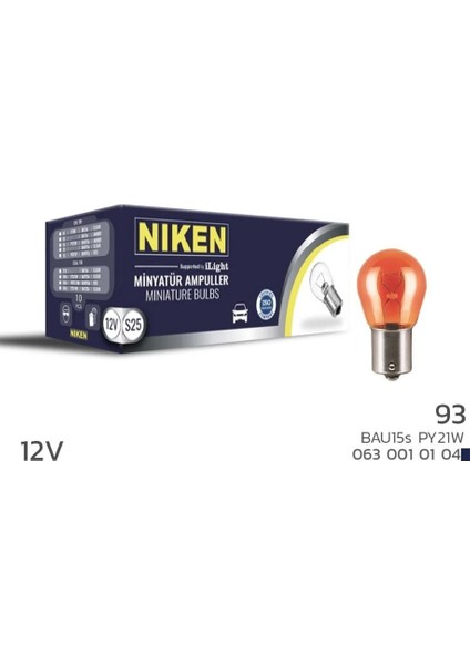 12V 93 Ampul YT (PY21W) Amber BAU15S (10'lu)