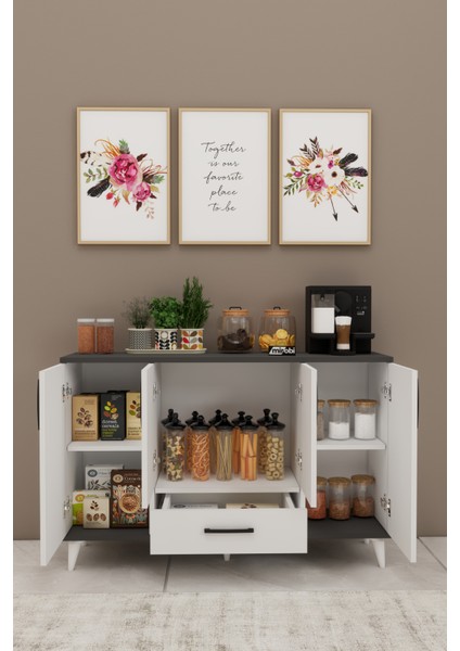 Nedudo Kahve Köşesi Çok Amaçlı Dolap 4 Kapaklı 1 Çekmeceli Kiler Mutfak Dolabı Beyaz Antrasit fiyatları