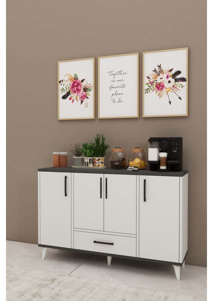 Nedudo Kahve Köşesi Çok Amaçlı Dolap 4 Kapaklı 1 Çekmeceli Kiler Mutfak Dolabı Beyaz Antrasit modelleri