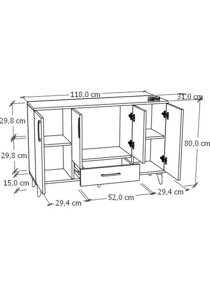 Nedudo Kahve Köşesi Çok Amaçlı Dolap 4 Kapaklı 1 Çekmeceli Kiler Mutfak Dolabı Beyaz Antrasit