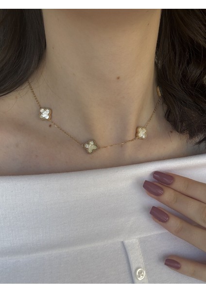 Beyaz Mineli Yonca Kolye fiyatları