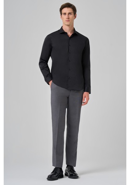 Erkek Siyah Basic Düz Desen Italyan Yaka Slim Fit Gömlek fiyatları