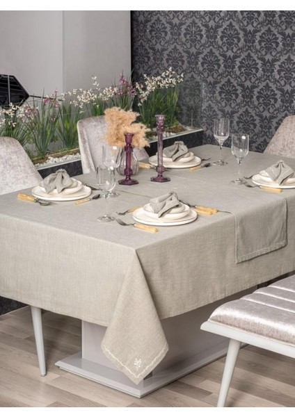 Toprak 8 Parça Keten Masa Örtüsü