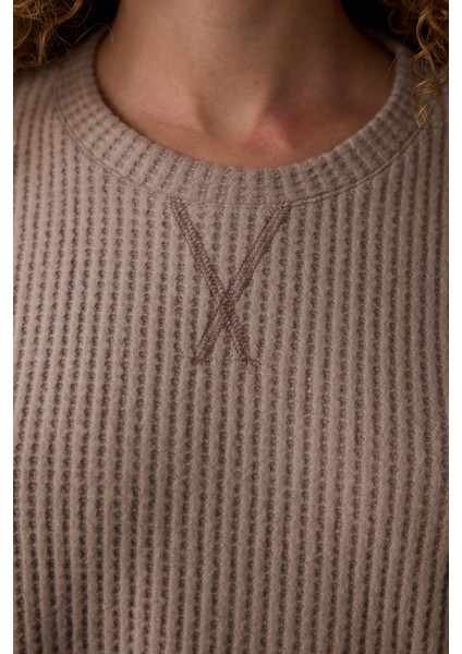 Koyu Bej Mocha Waffle Bisiklet Yaka Termal Etkisi Pijama Takımı fırsatları