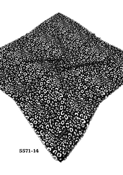 5571 Siyah Beyaz Flamlı Pamuk Eşarp