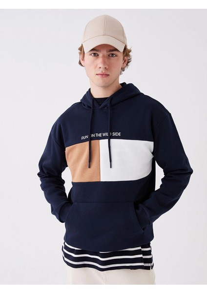 Xsıde Lacivert Uzun Kollu Baskılı Erkek Kalın Hoodie