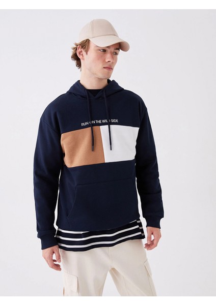 Xsıde Lacivert Uzun Kollu Baskılı Erkek Kalın Hoodie modelleri