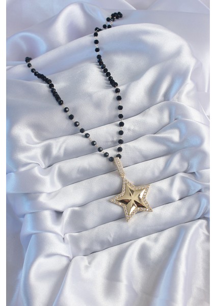 Gold Renk Siyah Boncuk Zirkon Taşlı Yıldız Model Vip Seri Kadın Kolye fiyatları