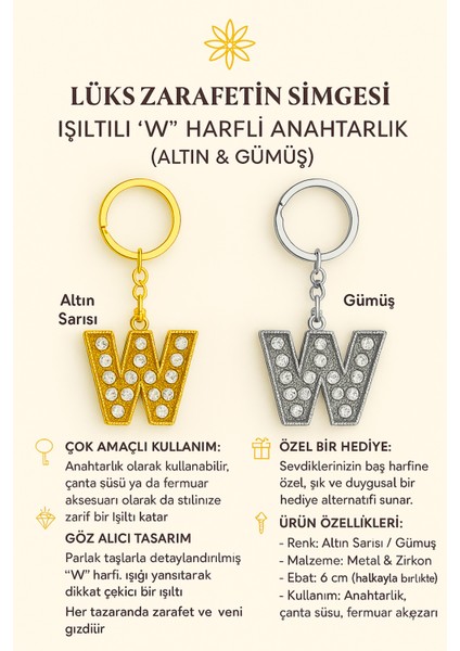 Işıltılı ‘w’ Harfli Anahtarlık – Lüks ve Anlamlı Bir Dokunuş