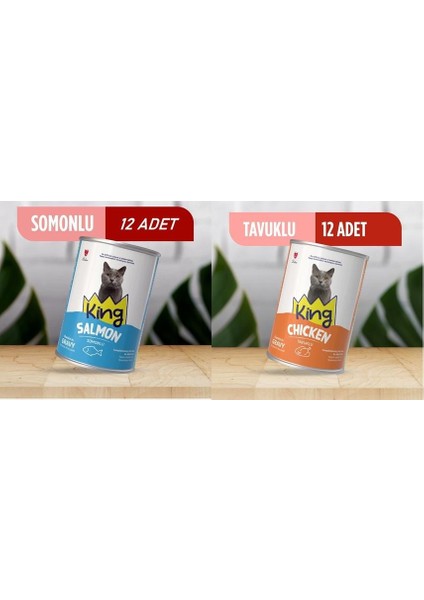 Kking Sos Içerisinde Et Parçacıklı Tavuklu ve Somonlu Kedi Konservesi 400 Gr*24 Adet