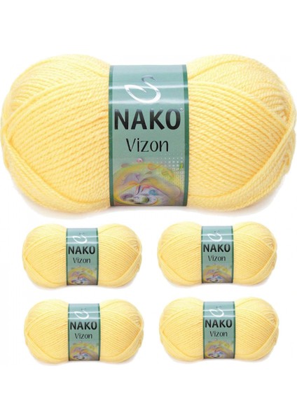 5 Adet Vizon Premium Akrilik El Örgü Ipi Yünü Renk NO:215 Saman Sarı
