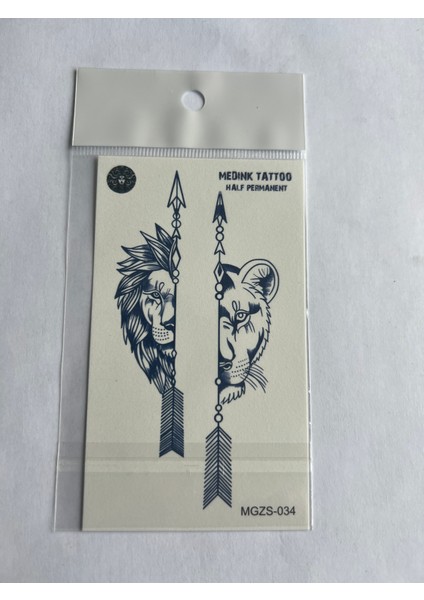 Erkek Dişi Aslan 11X8 cm Yarı Kalıcı Geçici Dövme Yapıştırma Dövme
