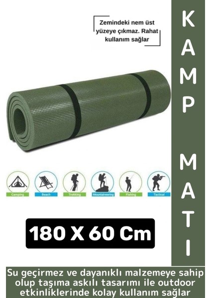 Dayanıklı Kamp Outdoor Yoga Pilates Su Geçirmez Hafif 12 mm Kalın Köpük 180 x 60 cm Askeri Haki Mat