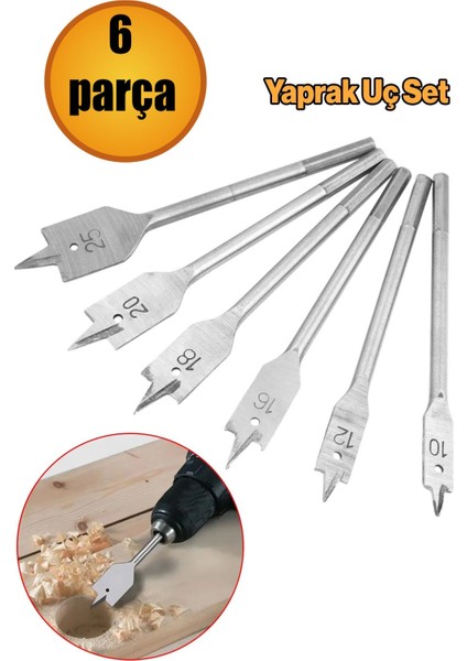 Yaprak Matkap Ucu Takımı Ahşap Delme Ucu Tahta Sunta Plastik Alçıpan Delme Ucu Bits Uç 6'lı Set.