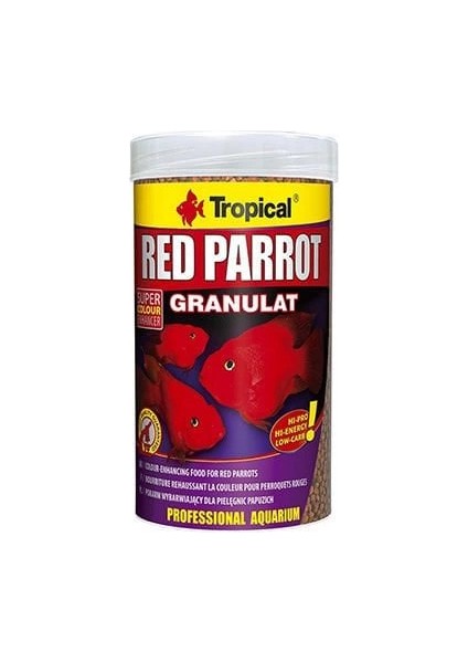 Tropical Red Parrot Granulat Kırmızı Papağan Balıkları Için Granül Balık Yemi 250 ml 100 gr