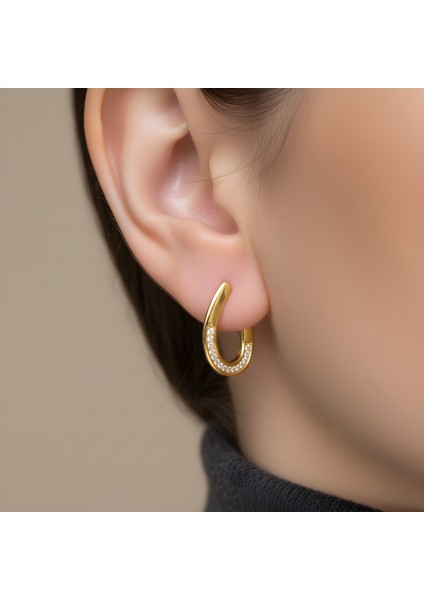 925 Ayar Gümüş Sarı Altın Kaplama Zirkon Taşlı Zarif Kadın Küpe