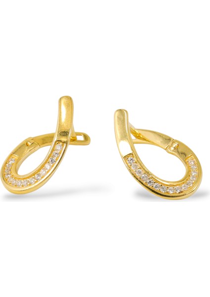 925 Ayar Gümüş Sarı Altın Kaplama Zirkon Taşlı Zarif Kadın Küpe indirimleri