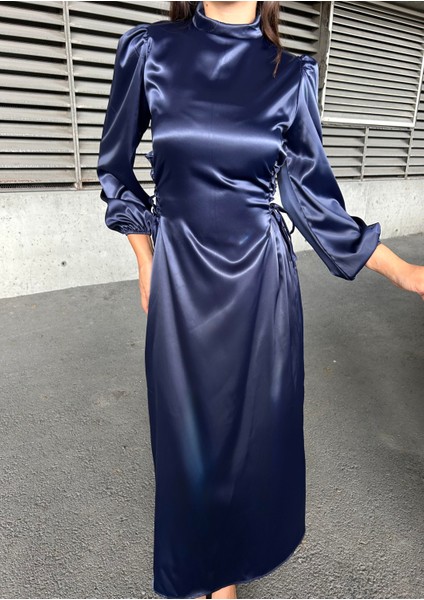 Yandan Ip Bağlamalı Saten Abiye Lacivert 583272 fırsatları