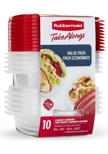 Takealongs 10 Parça Gıda Saklama Kabı Seti – 2.9 Kap (Kırmızı), Mikrodalga ve Bulaşık Makinesi Uyumlu, Bpa Içermez