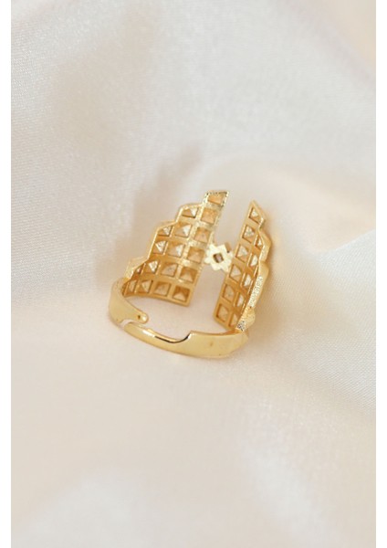 Ayarlamalı Gold Renk Metal Zirkon Taşlı Piramit Yüzük fiyatları