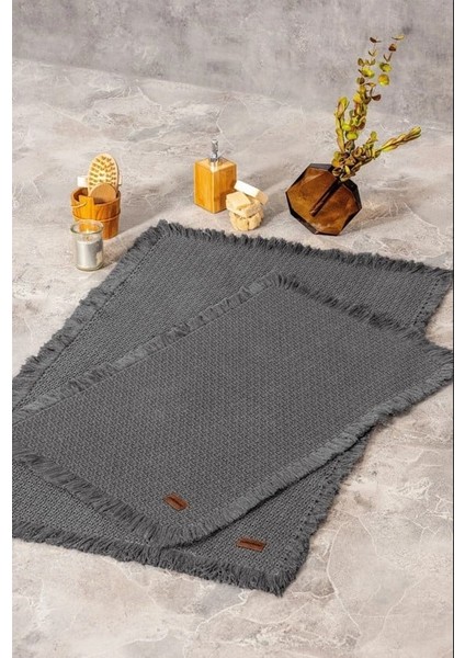 Bath Rug Set Antrasit 2'li 75X125 60X90
