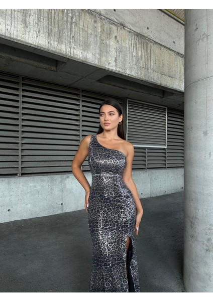 Dijital Baskı Pul Payet Elbise Füme Leopar 583297 fiyatları