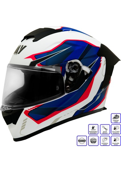Gp My Helmet MKS001-WBR Yarış Spoiler Güneş Vizörlü Şeffaf Full Face Motosiklet Kaskı Xxl