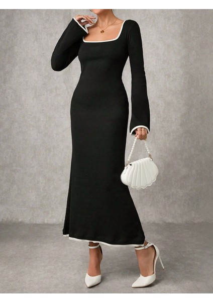 Biyeli Uzun Elbise Siyah modelleri