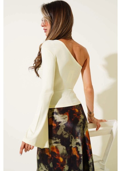 Tek Omuzlu Basic Bluz Sarı modelleri